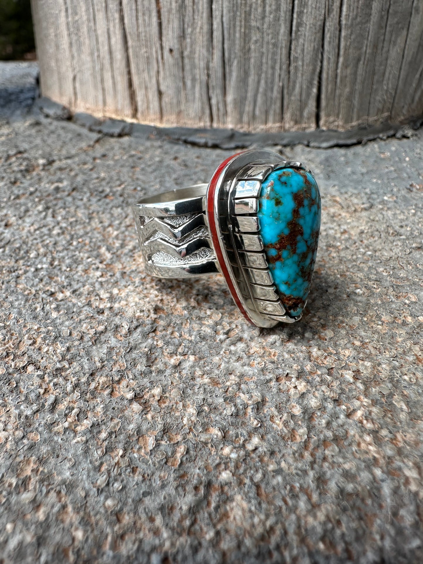 Overlay Turquoise & Coral Ring