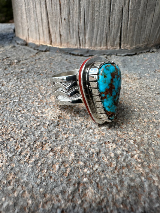Overlay Turquoise & Coral Ring