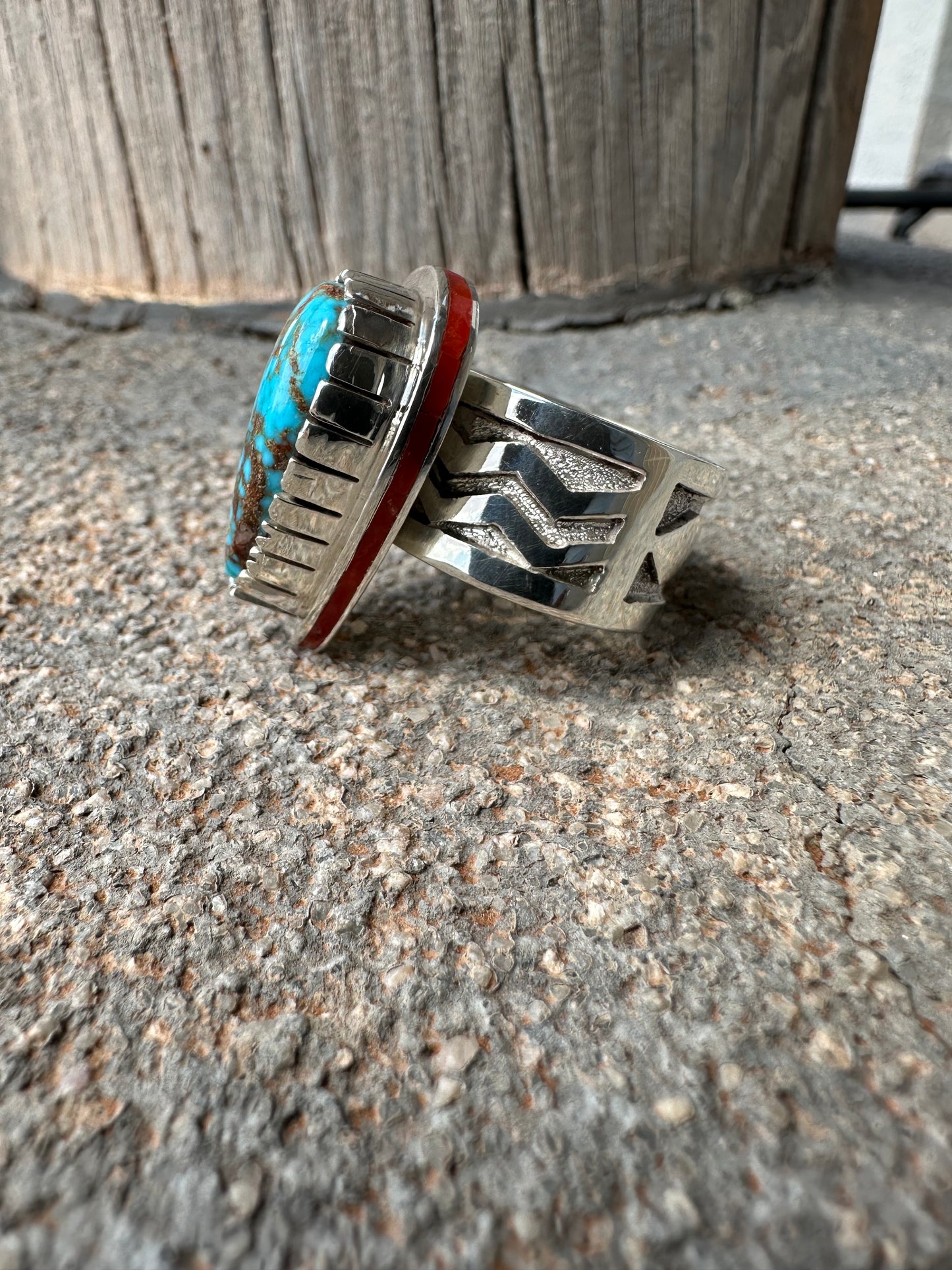Overlay Turquoise & Coral Ring