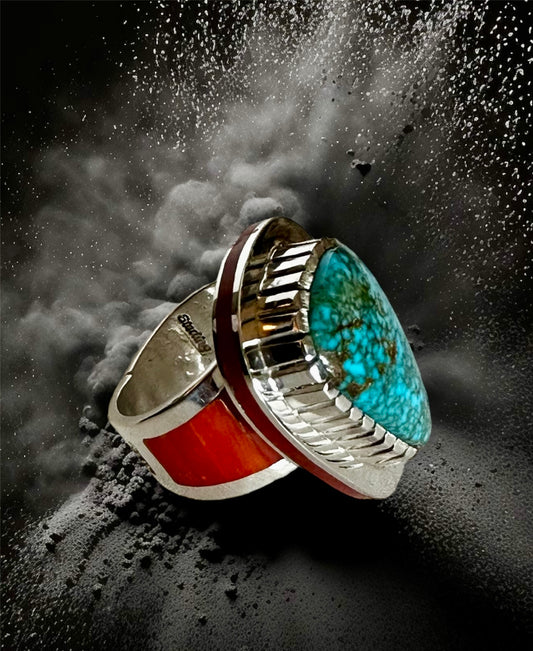 Sterling Silver Turquoise & Coral Ring