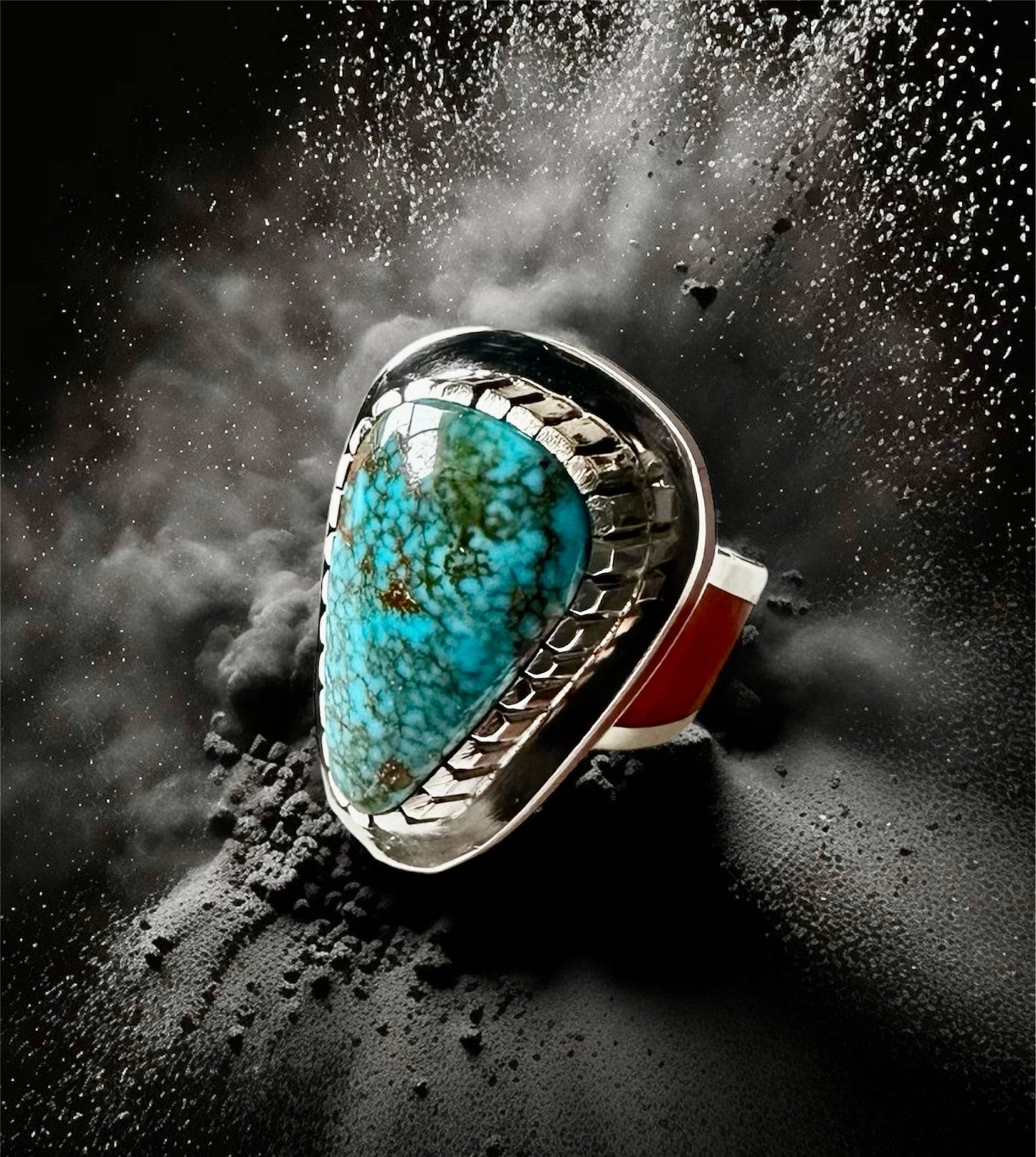 Sterling Silver Turquoise & Coral Ring