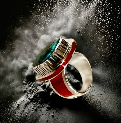 Sterling Silver Turquoise & Coral Ring